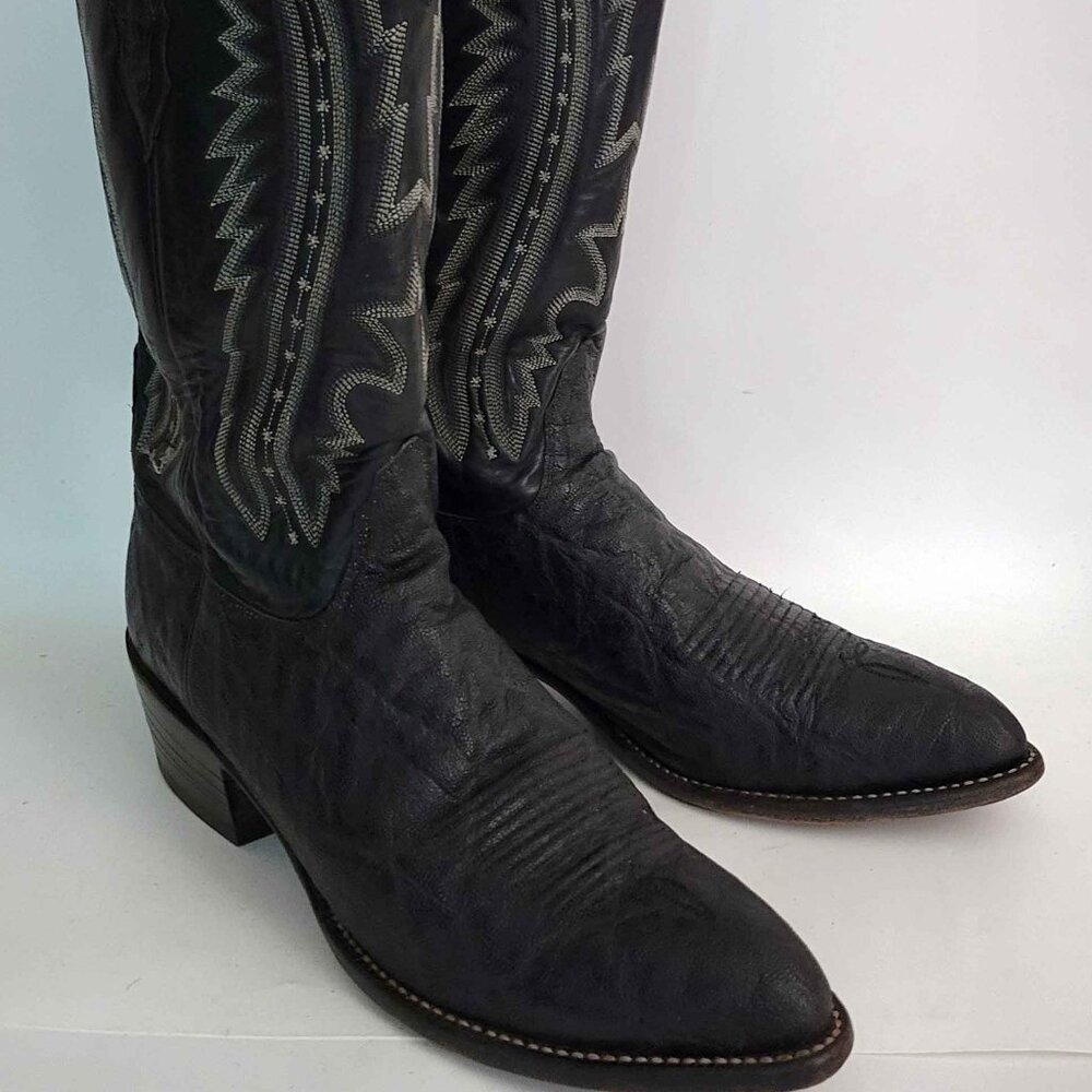 Lucchese 2000 Black Exotic Elephant Skin Leather Cowboy Western Boots Men's 11 B